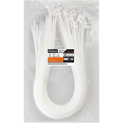 Oksdown 100 Stück Kabelbinder 760mm x 7,6mm Weiß UV-Beständig Stark Nylon