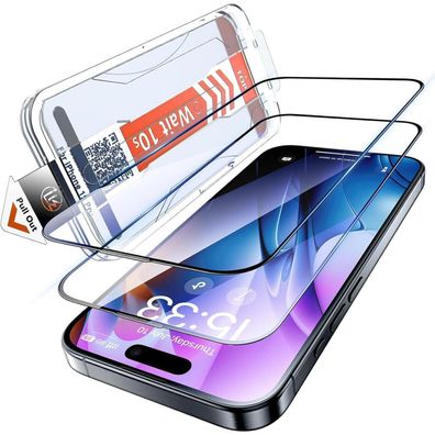 LK Panzerglas für iPhone 15 Pro, 2 Stück, Staubfrei, Auto-Installation, 9H