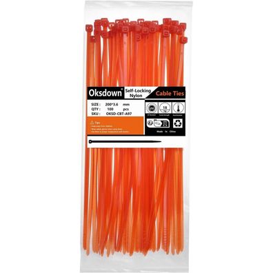Oksdown Rote Kabelbinder 200 mm x 3,6 mm (100 Stück) - UV-Beständig, 18,2 kg