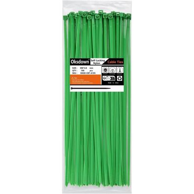 Oksdown Kabelbinder Grün 300mm x 4,8mm (100 Stück) - UV-Beständig, 22,2 kg