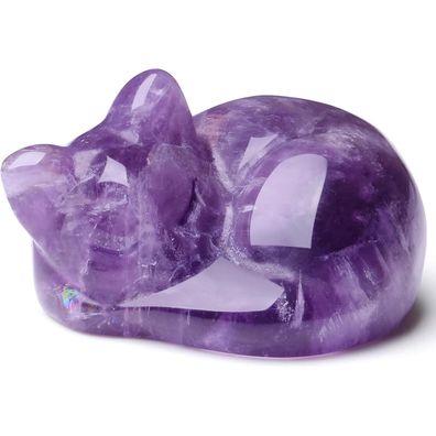 Qinjiejie Amethyst Katze Kristall Figur Heilstein Glück Kätzchen Deko Geschenk
