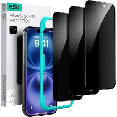 ESR Sichtschutz Panzerglas für iPhone 16/15 (3 Stück) - 9H Härte, Blasenfrei