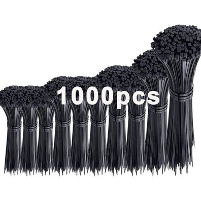 WLEAD 1000 Stück Kabelbinder Set Schwarz 100-350mm für Kabelmanagement, Garten