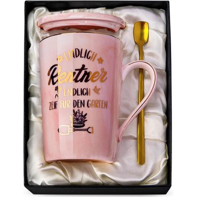 Ruhestand Geschenk für Frauen: Rosa Marmor Rentnerin Tasse (400ml) mit