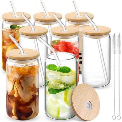 Meimucul Trinkgläser mit Deckel und Strohhalm, 8er Set, 500ml, ideal für