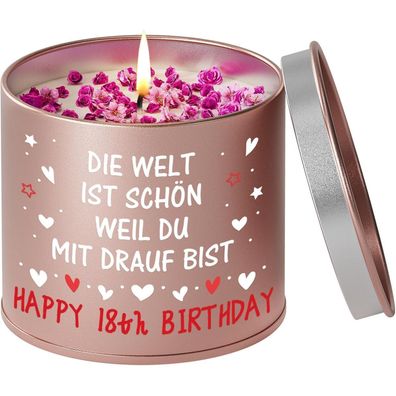 Prstenly 18. Geburtstag Mädchen Geschenk: Metallkerze mit Lavendelduft, 50h