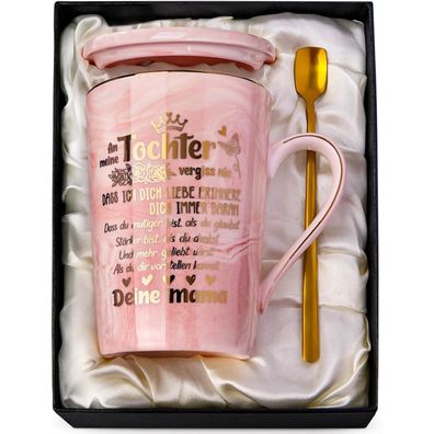 Mutter Tochter Geschenk: Rosa Keramiktasse 400ml mit Goldprint - Liebevolle