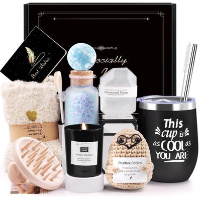 Livehitop Geschenkset für Frauen, 10 Teile, mit Thermobecher, Kerze, Badesalz