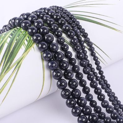 SOSMAR Blaue Sandstein Perlen, rund, 6mm - ca. 120 Stück lose Steinperlen für