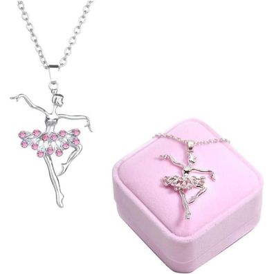 MengCat Ballerina Halskette mit rosa Kristall-Anhänger - Schmuck Geschenk für