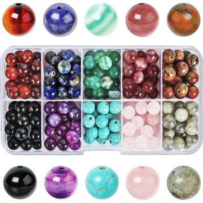 SOSMAR 200 Stück Natürliche Edelsteine 8mm Rund Perlen für Schmuck Basteln, 10
