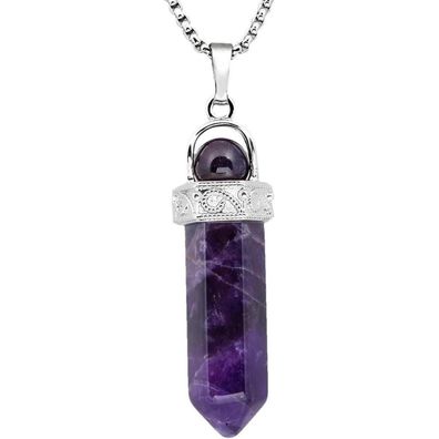 Kyeygwo Schmuckstein Punkt Anhänger Halskette Amethyst Hexagon Versilbert Reiki