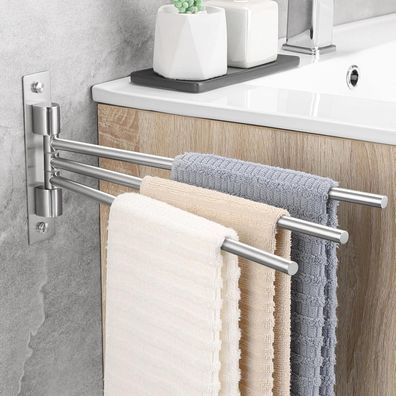 OETAMS Handtuchhalter 3-armig schwenkbar 180°, Wandmontage, 38cm, 304