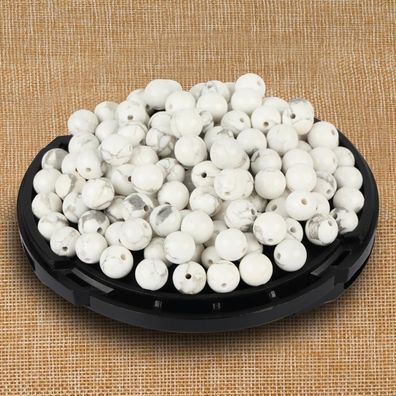 SOSMAR 120x Weiße Howlith Perlen, 6mm Rund, Lose Steinperlen für Schmuck Basteln
