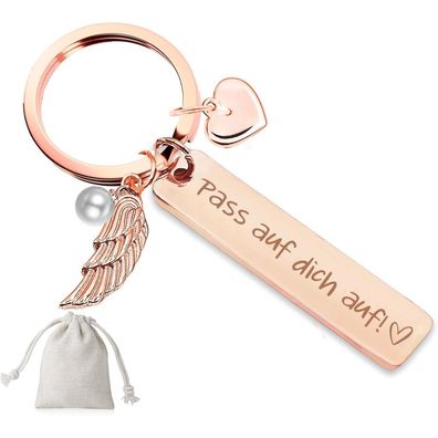 Sugeru Herz Schlüsselanhänger mit Schutzengel Motiv, personalisierbar, ideal