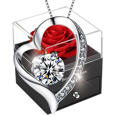 Sweetime Stabilisierte Rose Ewige Rose mit Halskette, Romantisches Geschenk für