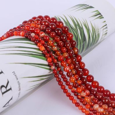SOSMAR Roter Achat Perlen, 90 Stück, 8mm, Natürliche Edelsteine für