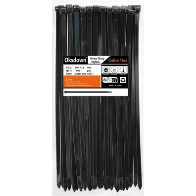 Oksdown 100 Stück Extra Starke Kabelbinder 300mm x 7,6mm Schwarz UV-Beständig