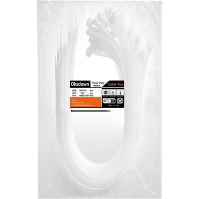 Oksdown Extra Starke Kabelbinder 500mm x 9.0mm, 100 Stück, 80kg Zugfestigkeit