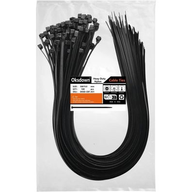 Oksdown Extra Stark Kabelbinder 500mm x 9,0mm Schwarz UV-Beständig 100 Stück 80