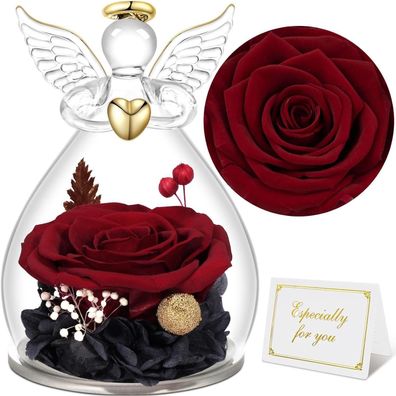 Sunia Ewige Rose im Glas mit Engel Figur - Romantisches Geschenk für Frauen