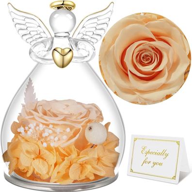 Sunia Ewige Rose Engel Geschenk für Frauen, Konservierte Rose im Glas mit Engel