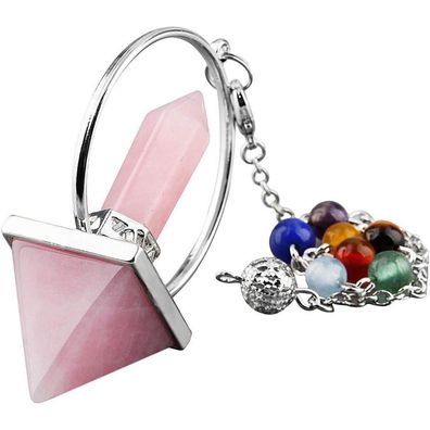 Kyeygwo Rosenquarz Pyramiden Pendel mit 7 Chakren und Hexagonal Stein für