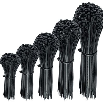 Oksdown 300 Stück Schwarz Kabelbinder Set - 100/150/200/250/300mm Nylon UV