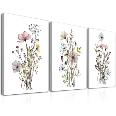 Dazzlewall 3 Stück Gerahmte Wildblumen Wandkunst Minimalistische Blumendrucke