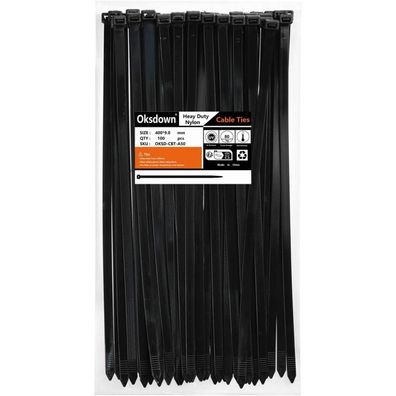 Oksdown Extra Starke Kabelbinder 400mm x 9.0mm, 100 Stück, UV-Beständig, 80 kg