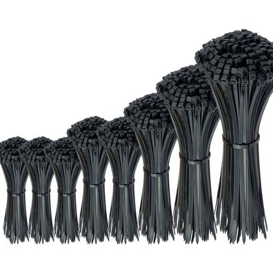 Oksdown 750 Stück Kabelbinder Set - Schwarz, Nylon, UV-Beständig, Verschiedene