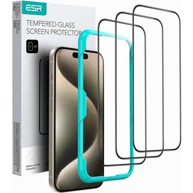 ESR Displayschutzfolie für iPhone 15 Pro, 3 Stück Panzerglas mit einfacher