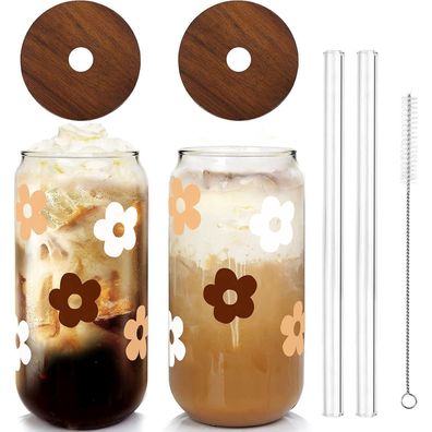 Mason Life Glasbecher mit Deckel und Strohhalmen, 590 ml, 2er Set mit