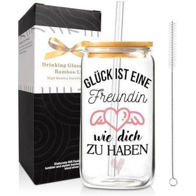 Mason Life 500ml Glas Trinkbecher mit Deckel und Strohhalm - Perfektes Geschenk