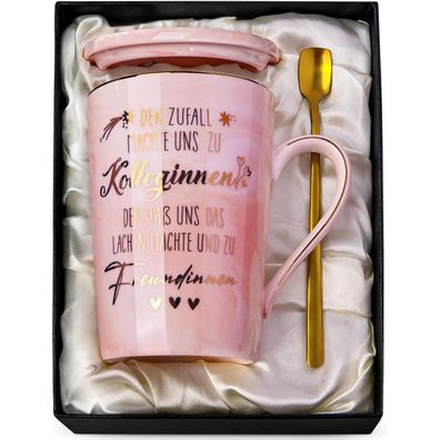 ALBISS Abschiedsgeschenk Kollegin Tasse, 400ml Rosa Marmor mit Golddruck