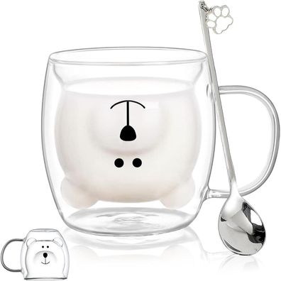 Binoster Süße Bär Tasse, Doppelwandige Kaffeegläser, Cappuccino Espressotasse