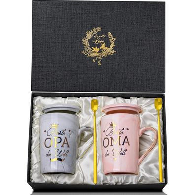 Geschenkset Oma & Opa: Beste Oma Opa der Welt Tassen (2x 400ml) - Perfekt für