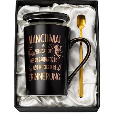 ALBISS Keramiktasse mit Golddruck, 400ml, Schwarz - Inspirierendes Geschenk für
