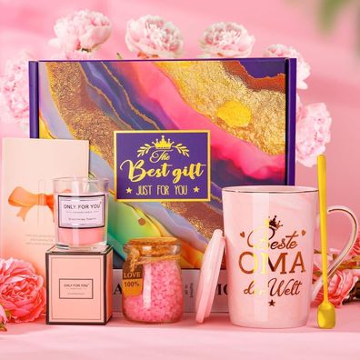 ALBISS Oma Geschenkset zum Geburtstag - Marmor Keramik Kaffeetasse, Duftkerze