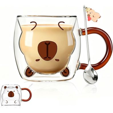 Binoster Capybara Doppelwandige Kaffeegläser, Kawaii Cappuccino Tassen für Tee