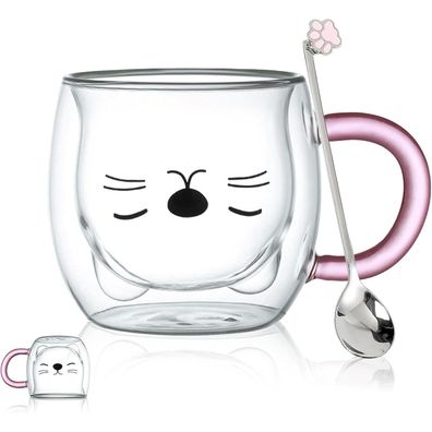 Binoster Lila Katze Tasse, Süße Doppelwandige Kaffeetasse, Kawaii Geschenk für