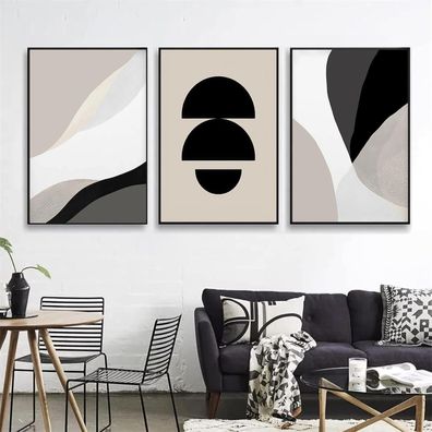 Trayosin 3-teiliges Premium Poster Set Schwarz Beige Abstrakt Kunst Bilder