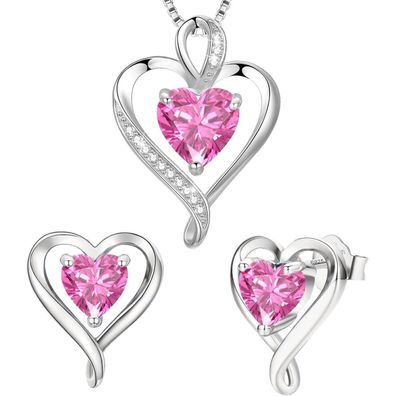 LAVUMO Schmuckset Damen: Halskette & Ohrringe aus 925 Silber, Herz Zirkonia