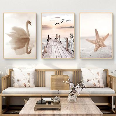 Uixxducc 3er Boho Poster Set Ästhetik Beach Landschaft Wandbilder für
