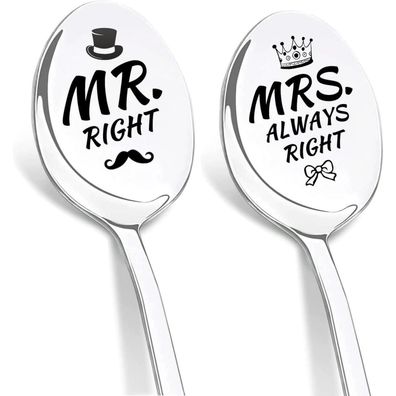 Dikariya Mr & Mrs Löffel Kaffeelöffel mit Gravur Mr Right Mrs Always Right