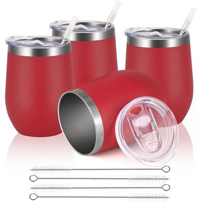 Joymaking 4er Set Edelstahl Weinbecher mit Deckel, doppelwandig, bruchsicher