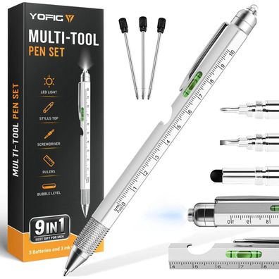 YOFIG 9-in-1 Multifunktions Kugelschreiber mit LED-Licht, Wasserwaage