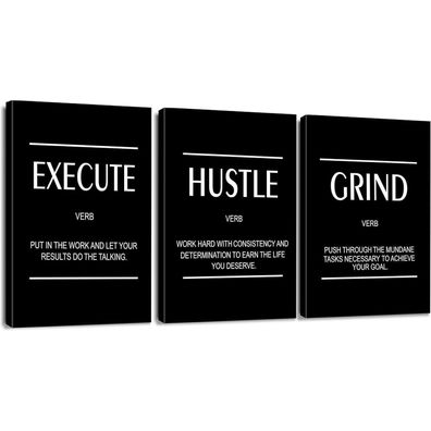 Artscope 3-teiliges Leinwandbild 'Execute Hustle Grind' Motiv, moderner