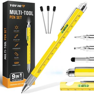 YOFIG 9-in-1 Multifunktions Kugelschreiber mit LED, Wasserwaage