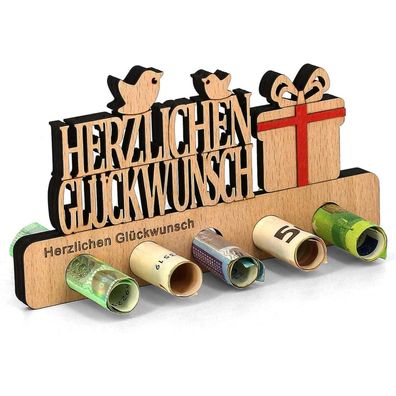 Giftota Geldgeschenk aus Holz "Herzlichen Glückwunsch" - Originelle